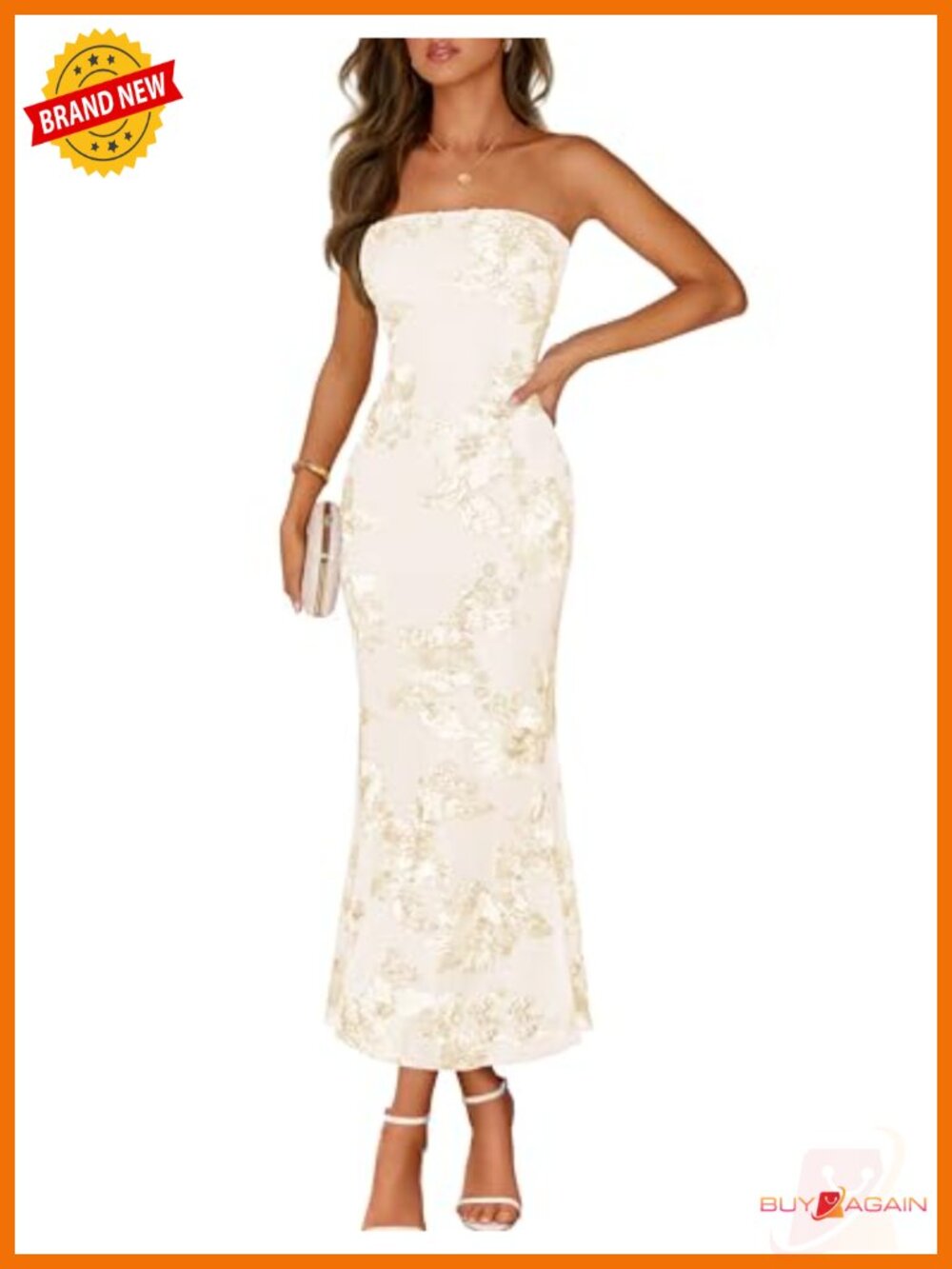 MEROKEETY Women's 3D Floral Strapless Bodycon Maxi Dress Off Shoulder Formal